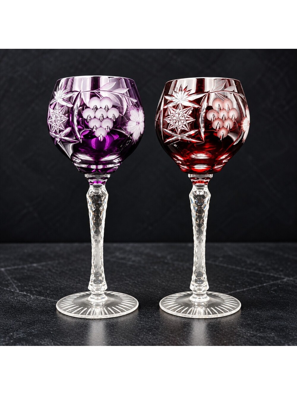 Set of 2 Vtg Nachtmann Traube Wine Hocks Ruby & Amethyst 8.25" Made in Germany